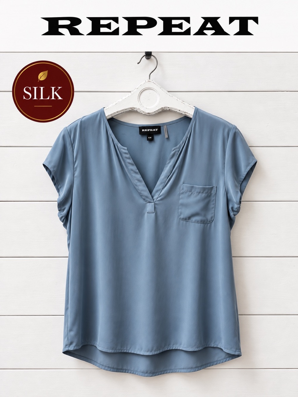 Repeat Silk Blend Blouse Blue Gray Size L (42)